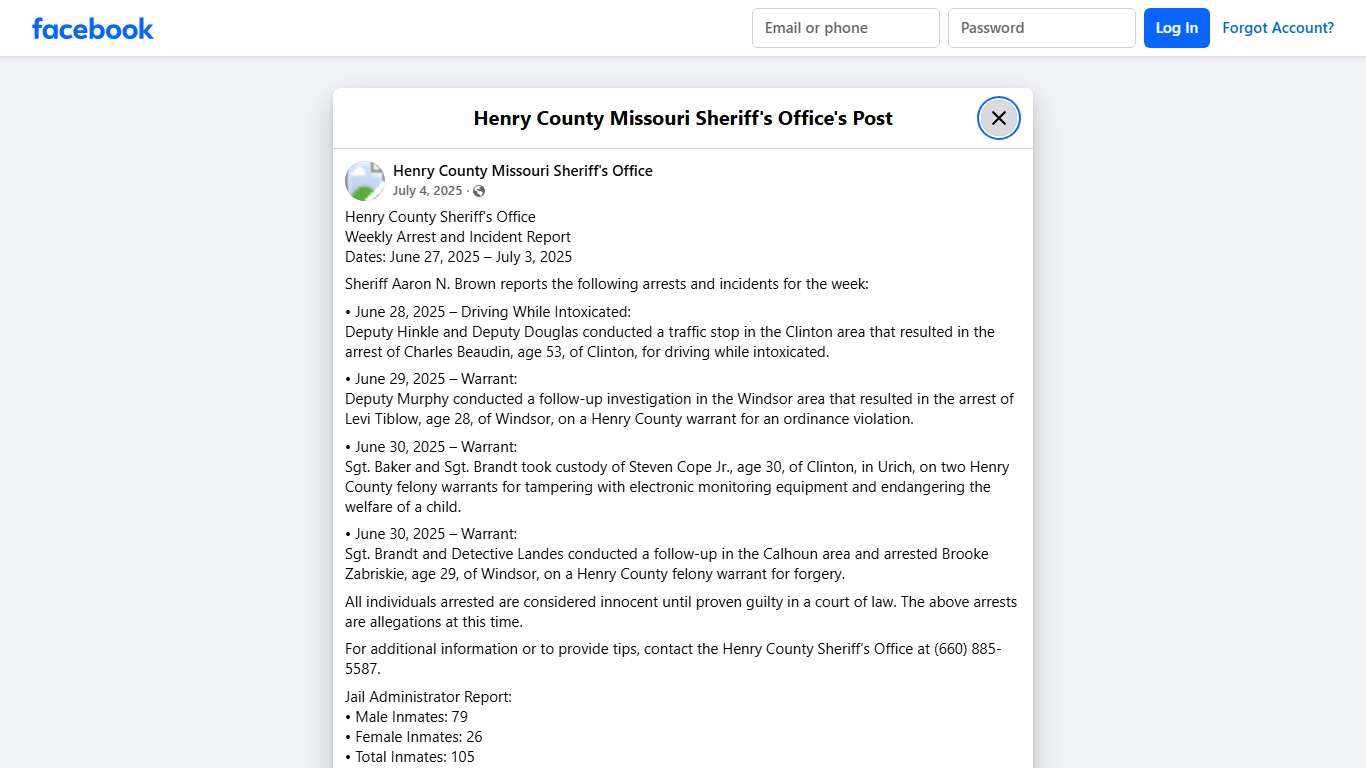 Henry County... - Henry County Missouri Sheriff's Office Facebook
